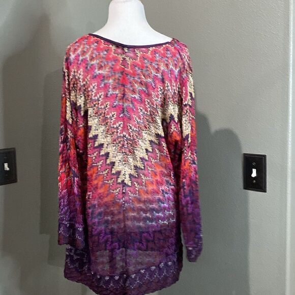 Nic & Zoe Zig Zag Chevron Crochet Knit Cowl Neck Blouse 3/4 Sleeves - Picture 8 of 10